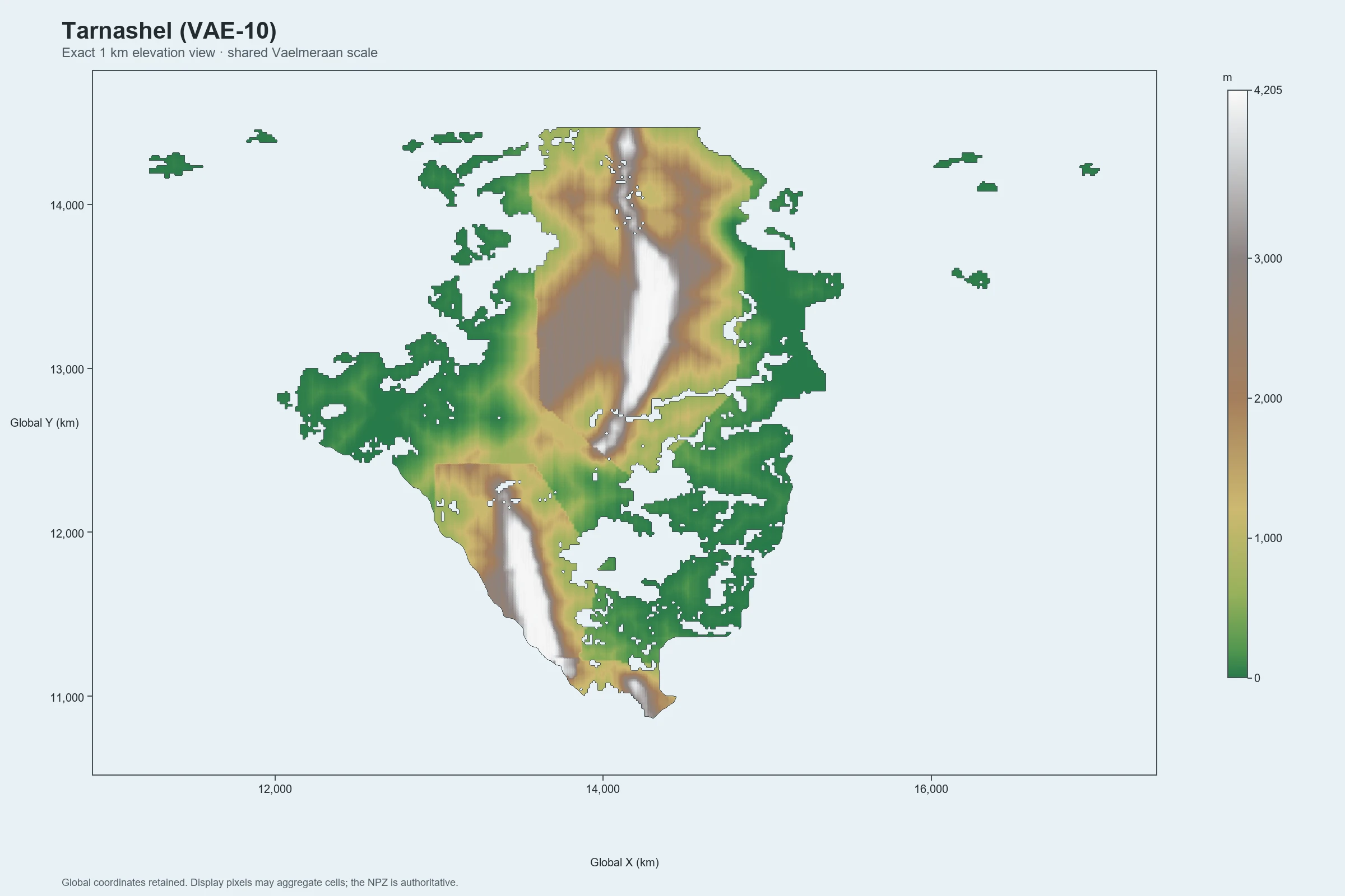 Exact one-kilometre elevation map of Tarnashel